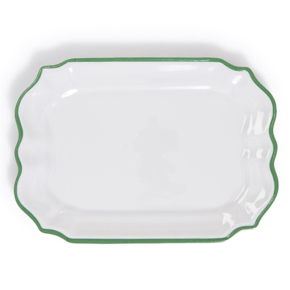 TWOS COMPANY NWT garden soirée serving platter -green/white -13x8